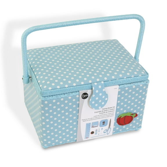 Dritz Large Sewing Basket Kit, Aqua Dots