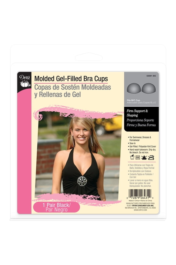 Molded Gel-Filled Bra Cups, B/C, 1 Pair, Black