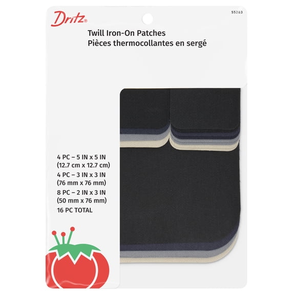 Dritz Twill Iron-On Patches, Assorted Sizes and Colors, 16 Count