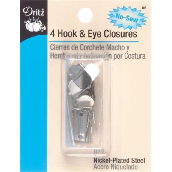 Dritz No-Sew Hook & Eye Closures 4/Pkg-Nickel