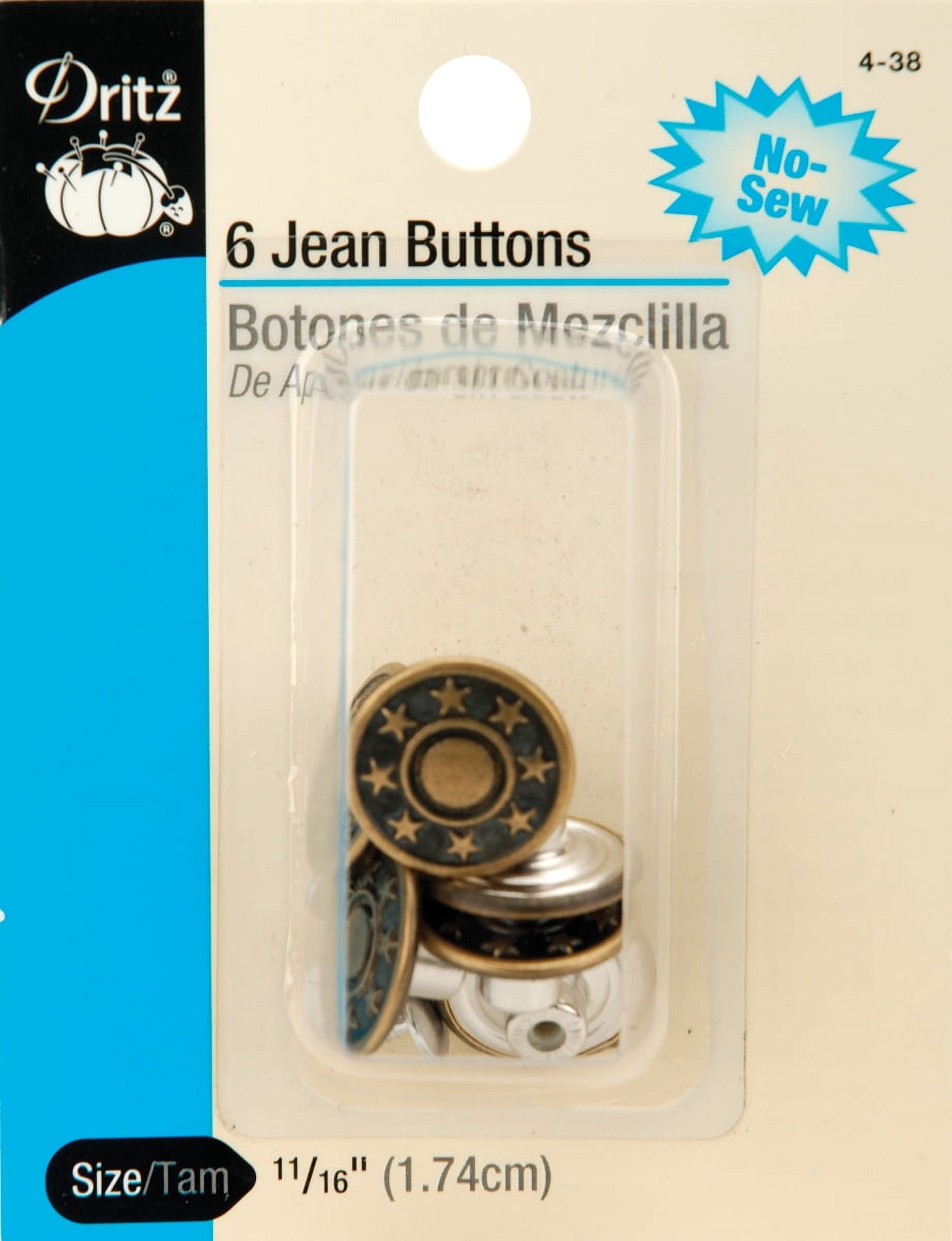 Dritz No-Sew Jean Buttons 11/16 6/Pkg-Gilt