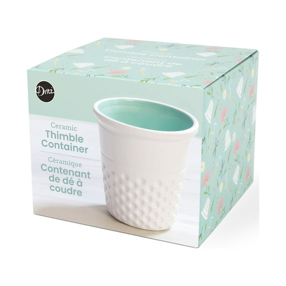 Dritz Novelty Ceramic Thimble Container, Aqua