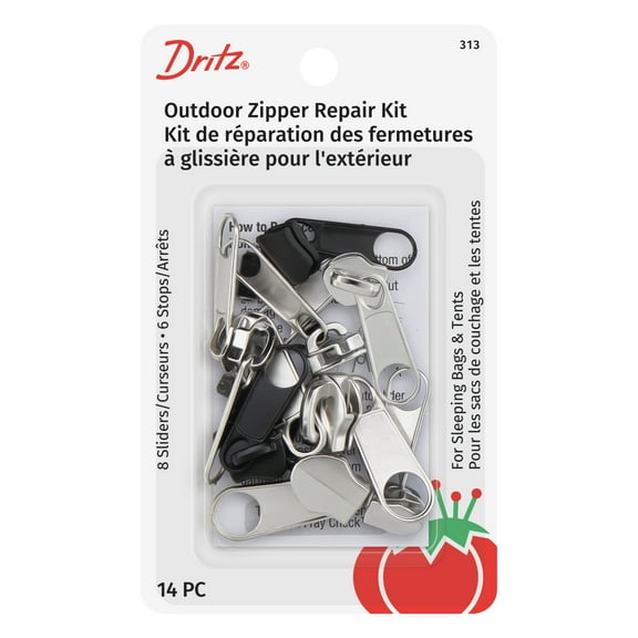 Dritz Outdoor Zipper Repair Kit, 14  Count of Assorted Sliders & Stops