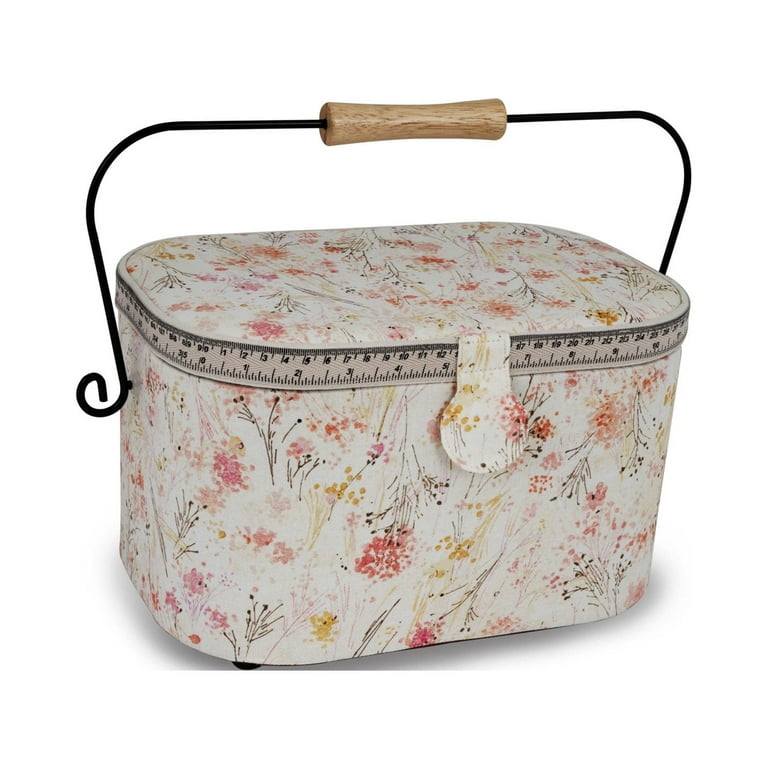 Dritz Oval Sewing Basket with Metal Handle, Large, Neautral