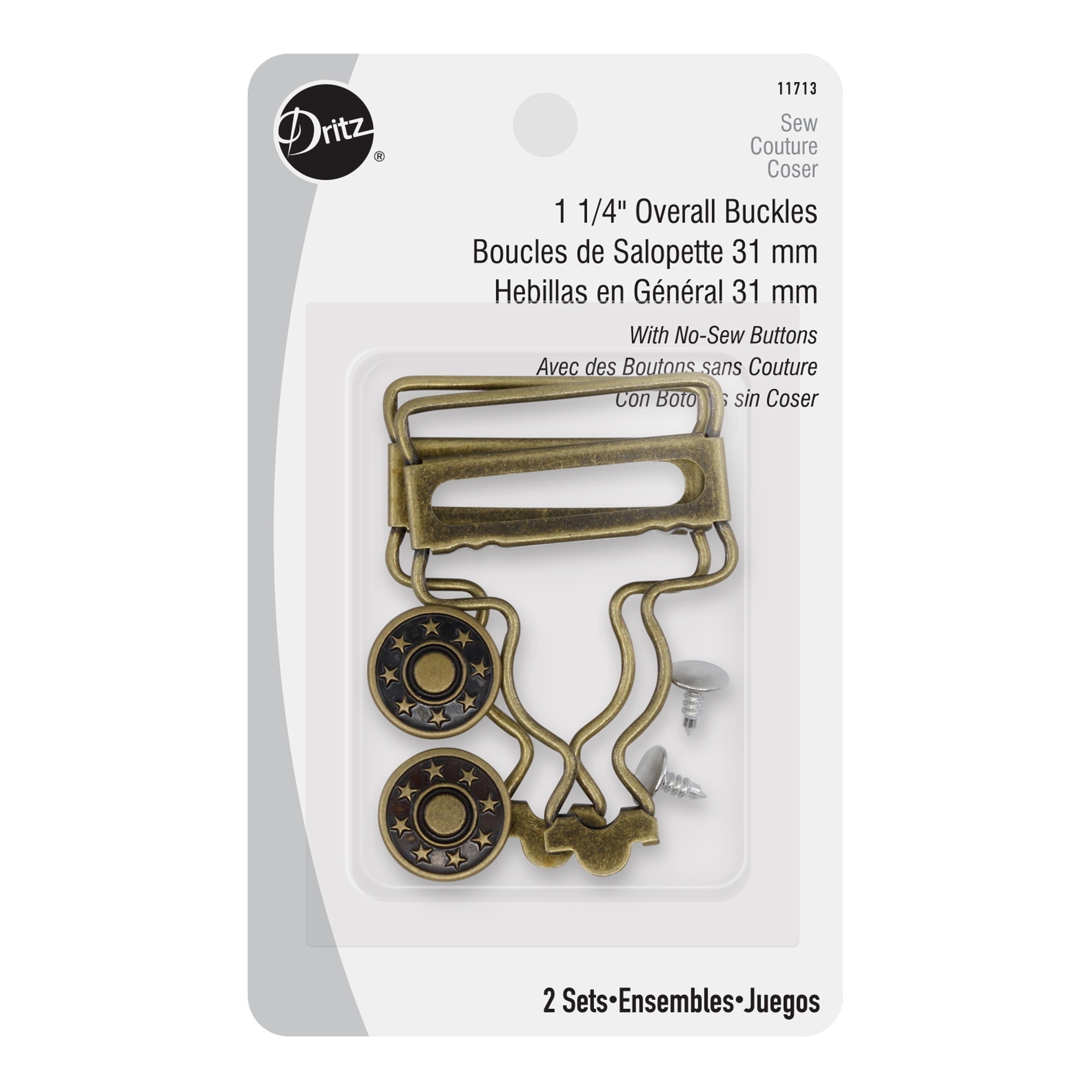 1-1/4 Overall Buckles with No-Sew Buttons, Nickel, 2 pc — Prym