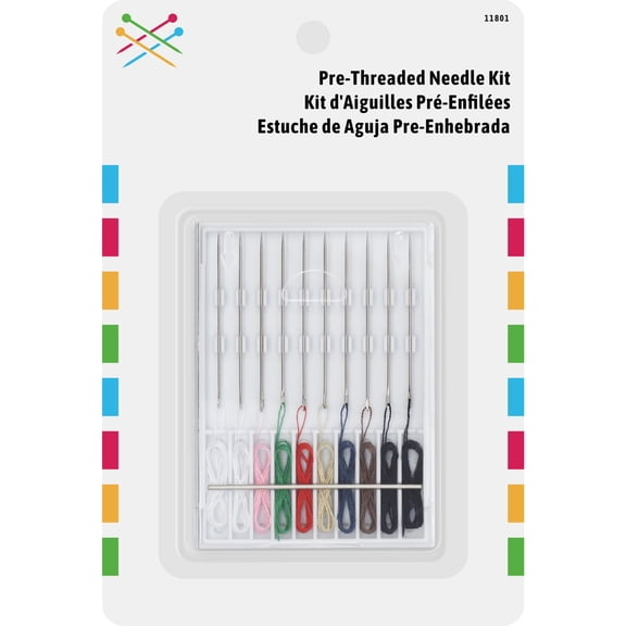 Pre-Threaded Needle Kit, Assorted Colors in Case