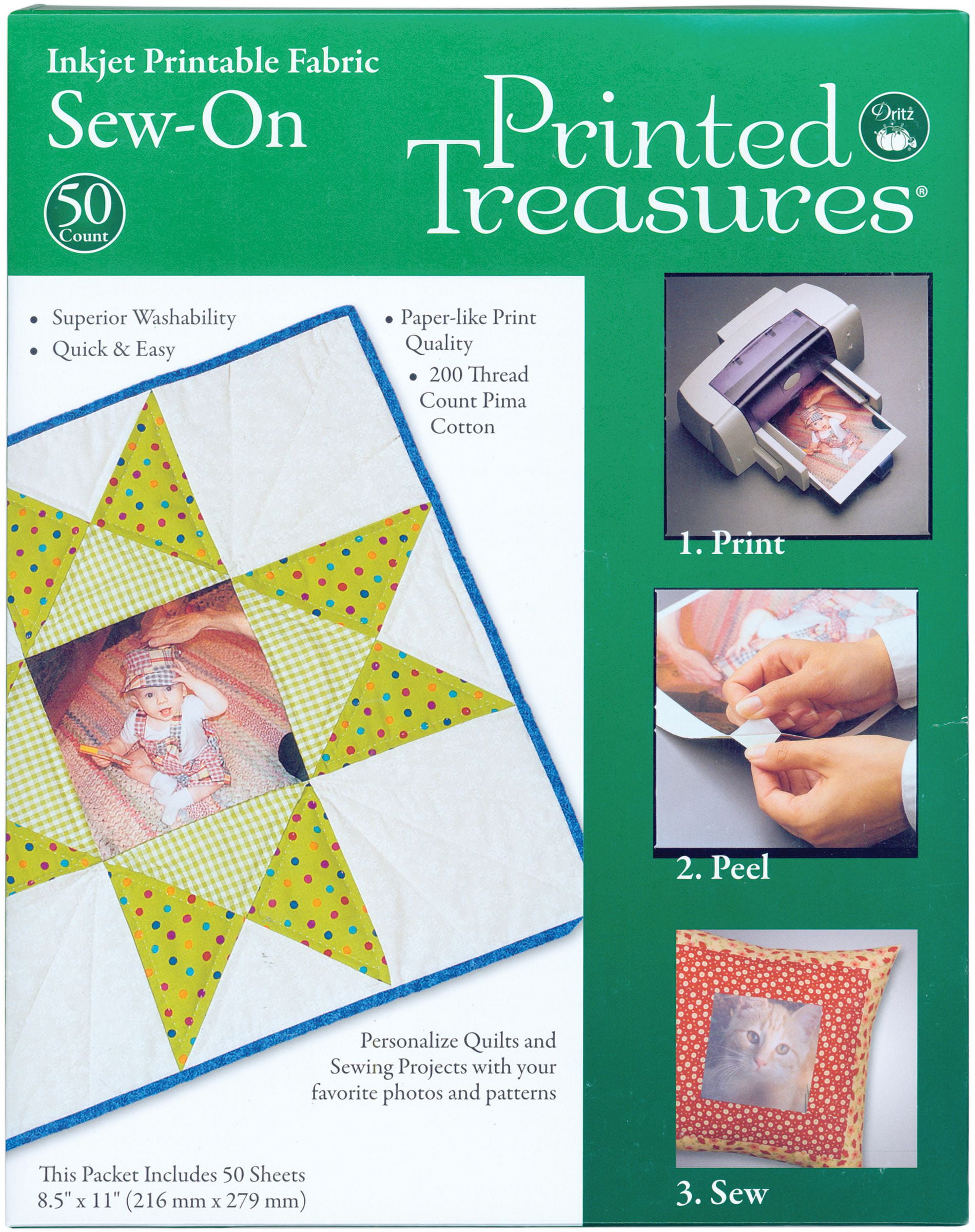 Dritz 8.5 x 11 Printed Treasures Peel & Stick Inkjet Fabric Sheets 3ct