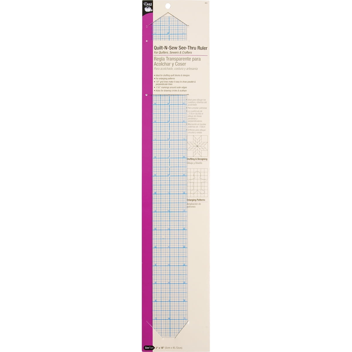 Dritz 2 x 18 See-Thru Accurate Positioning and Marking Sewing Ruler, 2 x  18-Inch, Clear See-Thru Ruler