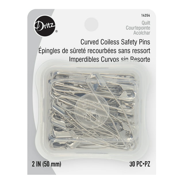 Dritz Quilter's Coiless Curved Safety Pins, 30 Count
