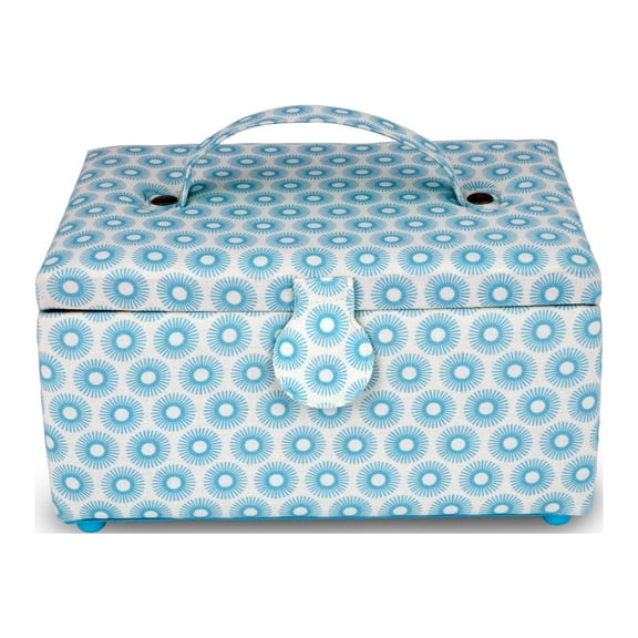 Dritz Rectangular Sewing Basket, Small, Blue Retro