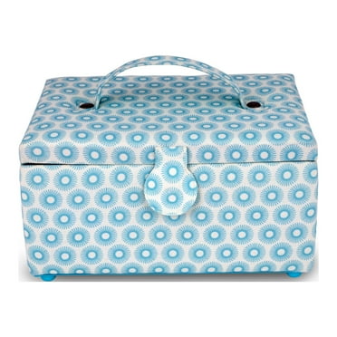 Dritz Rectangular Sewing Basket, Small, Blue Retro