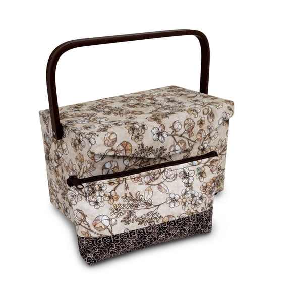 Dritz Rectangular Sewing Basket with Zippered Case, Medium, Neautral Floral