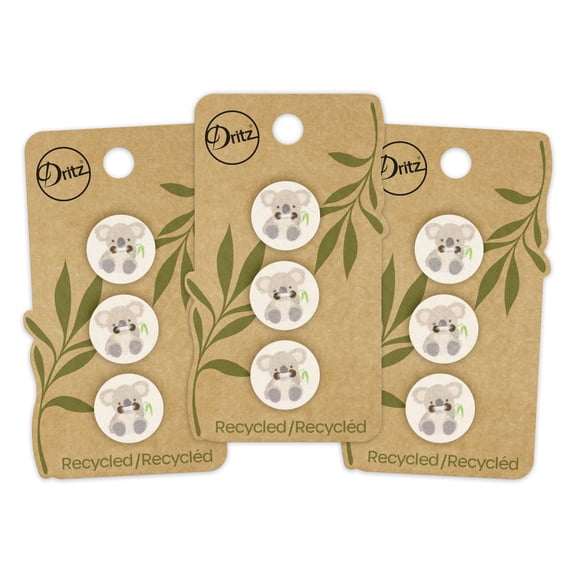 Dritz Recycled Cotton Koala Button, 18mm, Natural, 3 Pack (9 Count)