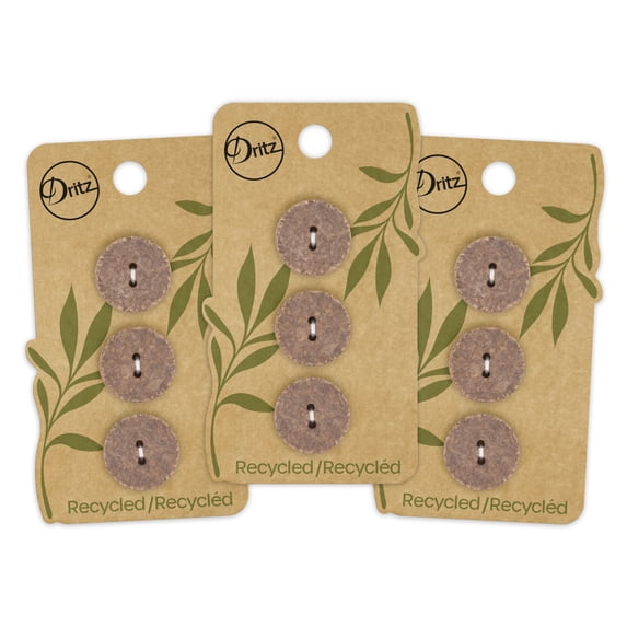 Dritz Recycled Cotton Round Button, 18mm, Medium Brown, 3 Pack (9 Count)
