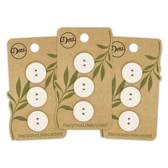Dritz Recycled Cotton Round Button, 18mm, Natural, 3 Pack (9 Count)
