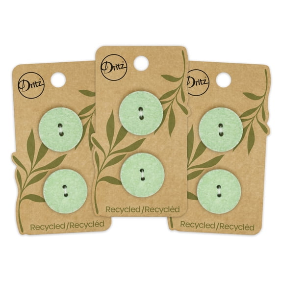 Dritz Recycled Cotton Round Button, 23mm, Light Green, 3 Pack (6 Count)