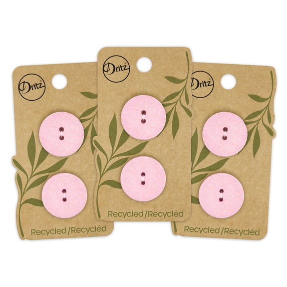 Dritz Recycled Cotton Round Button, 23mm, Light Pink, 3 Pack (6 Count)
