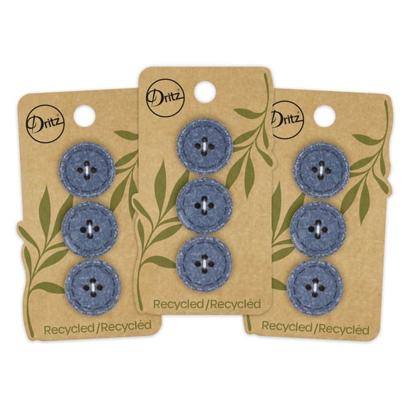 Dritz Recycled Cotton Round Stitch Button, 20mm, Blue, 3 Pack (9 Count)