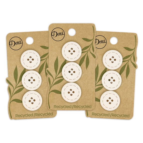 Dritz Recycled Cotton Round Stitch Button, 20mm, Natural, 3 Pack (9 Count)