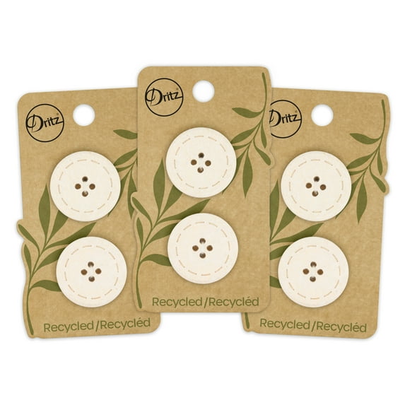 Dritz Recycled Cotton Round Stitch Button, 25mm, Natural, 3 Pack (6 Count)