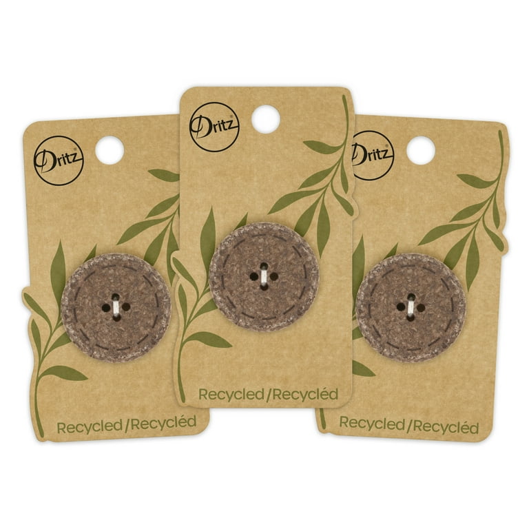 Dritz Recycled Cotton Round Stitch Button, 30mm, 3 Pack