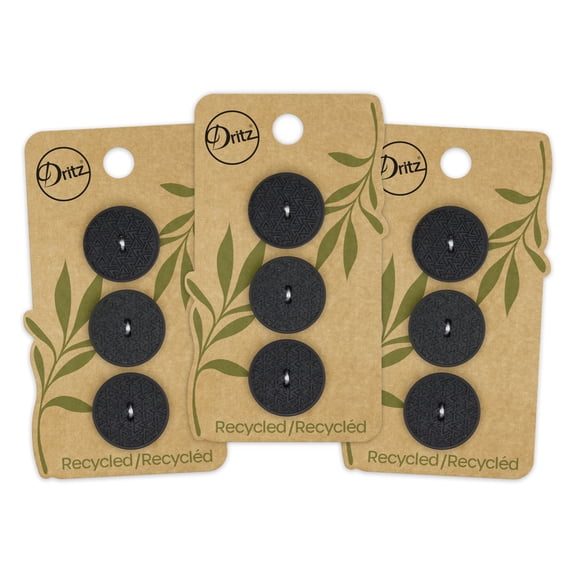 Dritz Recycled Hemp Geometric Round Button, 20mm, Black, 3 Pack (9 Count)