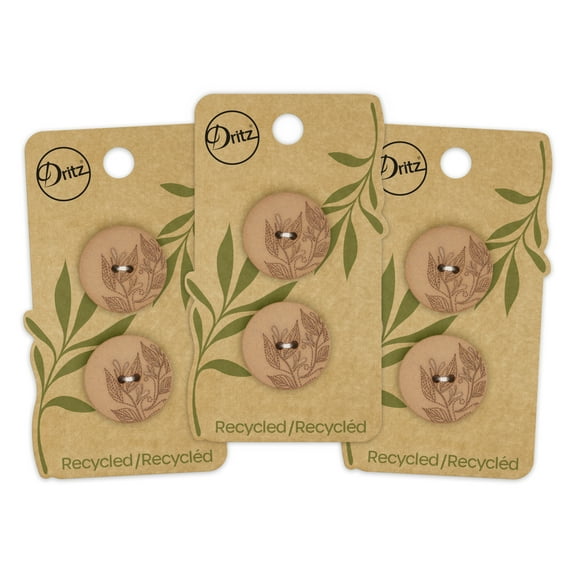 Dritz Recycled Hemp Round Floral Button, 23mm, Light Brown, 3 Pack (6 Count)