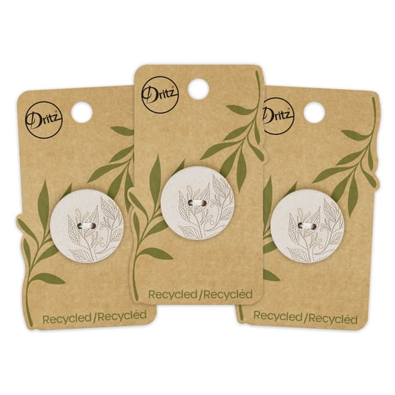 Dritz Recycled Hemp Round Floral Button, 28mm, Light Gray, 3 Pack