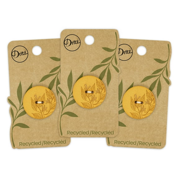 Dritz Recycled Hemp Round Floral Button, 28mm, Mustard, 3 Pack