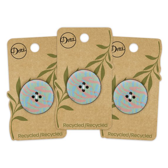 Dritz Recycled Leather Round Button, 30mm, Multicolor Print, 3 Pack
