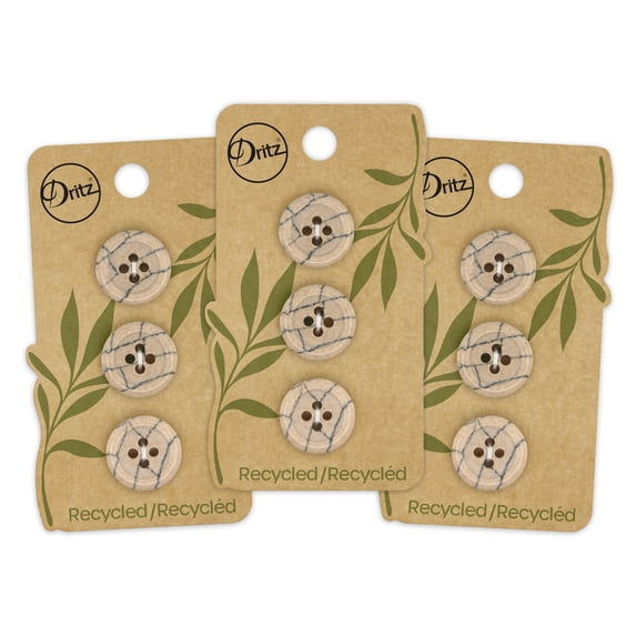 Dritz Recycled Polyester Round Button, 18mm, Beige-Camel, 3 Pack (9 Count)