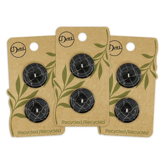 Dritz Recycled Polyester Round Button, 23mm, Black 3 Pack (6 Count)