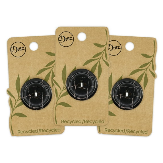 Dritz Recycled Polyester Round Button, 28mm, Black, 3 Pack