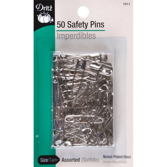 Dritz Safety Pins - Assorted Sizes, Pkg of 50 with Storage Box