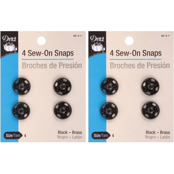 Dritz Sew-On Snaps 4/pkg Size 4, Black, 2-pack