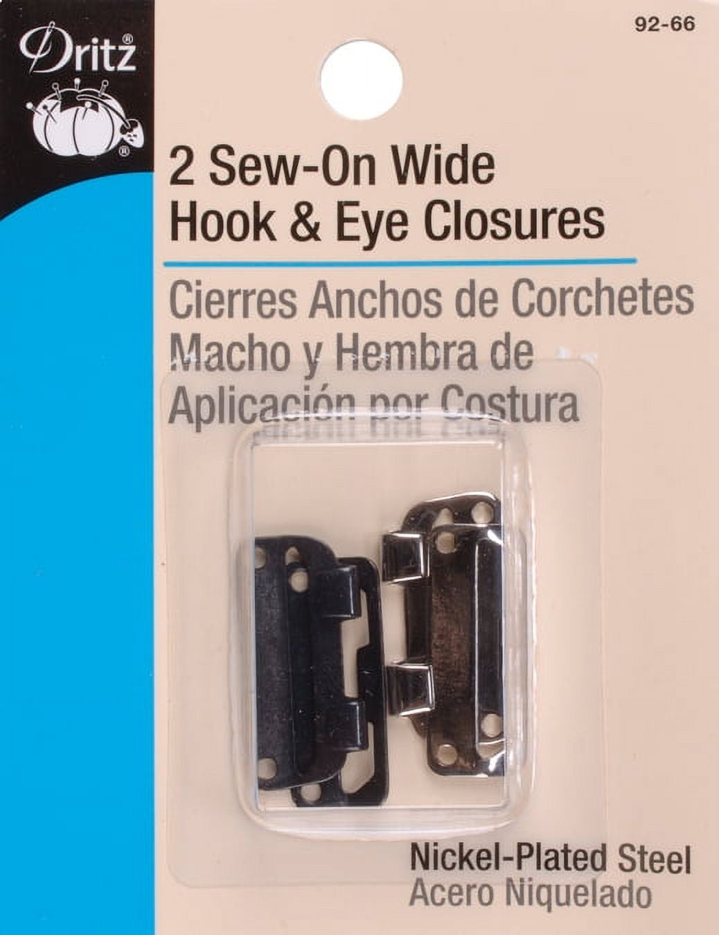 Dritz Sew-On Wide Skirt Hook & Eye Closures 2/Pkg-Black & Nickel