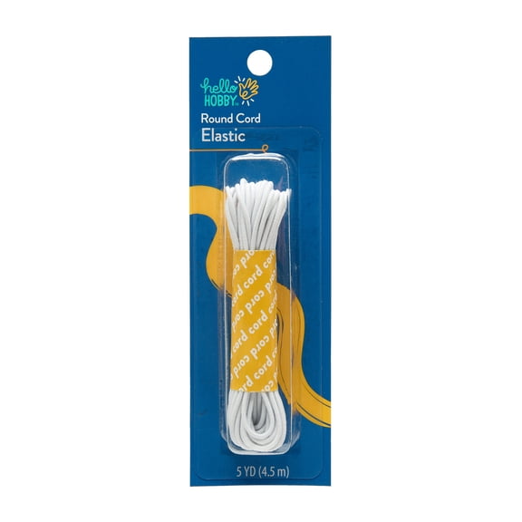 Hello Hobby Brand Round Cord Elastic, White, 2 Yards, For Sewing & Craft Projects
