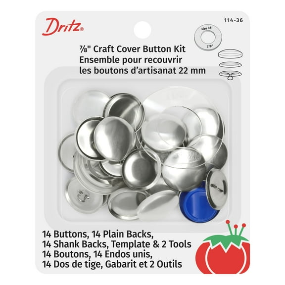 Dritz Craft Cover Button Kit with Tools, 7/8-Inch, 14 Sets, Nickel