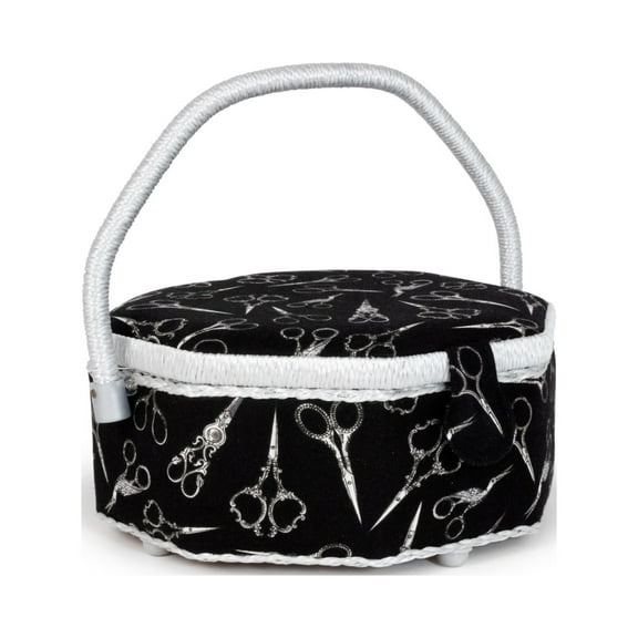 Dritz Small Octagon Sewing Basket, Black Scissor Print