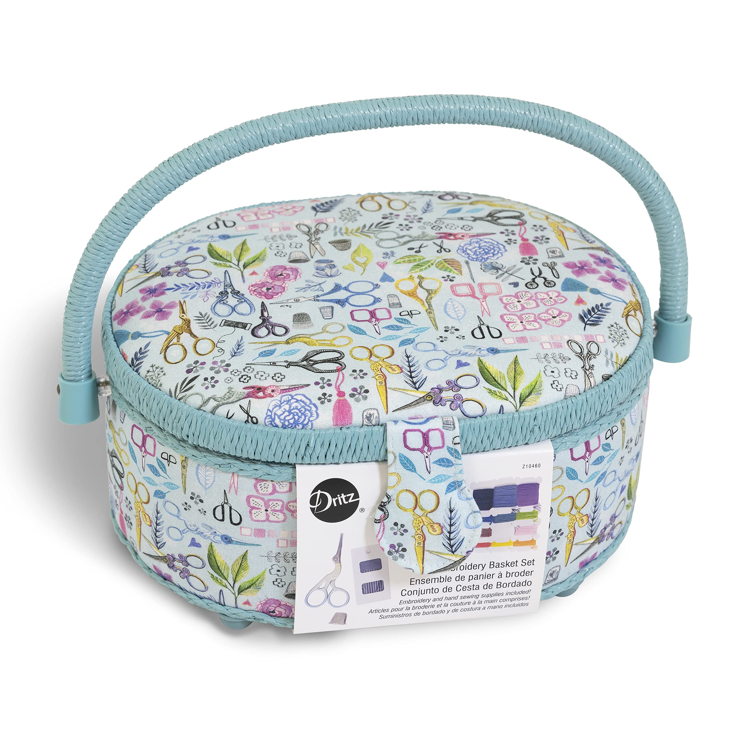 Dritz small sewing supplies filled embroidery basket blue assorted 9 