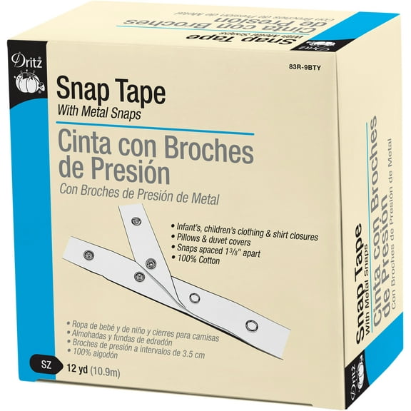 Dritz Snap Tape with Metal Snaps, White, 12 yd