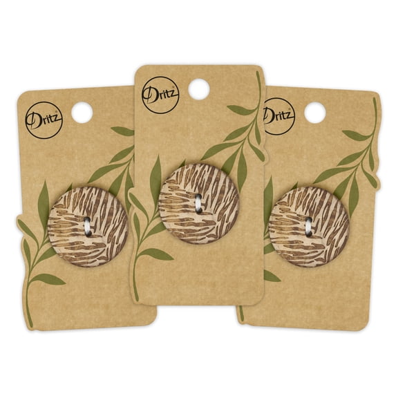Dritz Sustainable Coconut Round Button, 30mm, Light Brown, 3 Pack