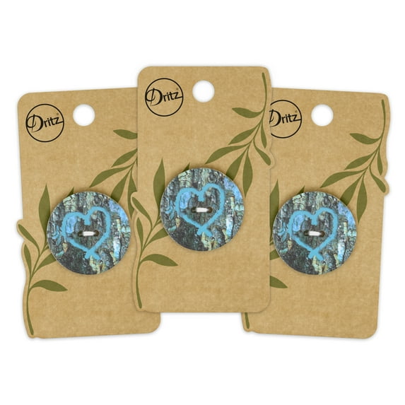 Dritz Sustainable Coconut Round Heart Button, 30mm, Dark Turquoise, 3 Pack