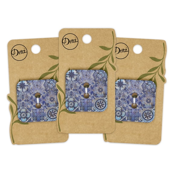 Dritz Sustainable Coconut Square Button, 35mm, Blue, 3 Pack