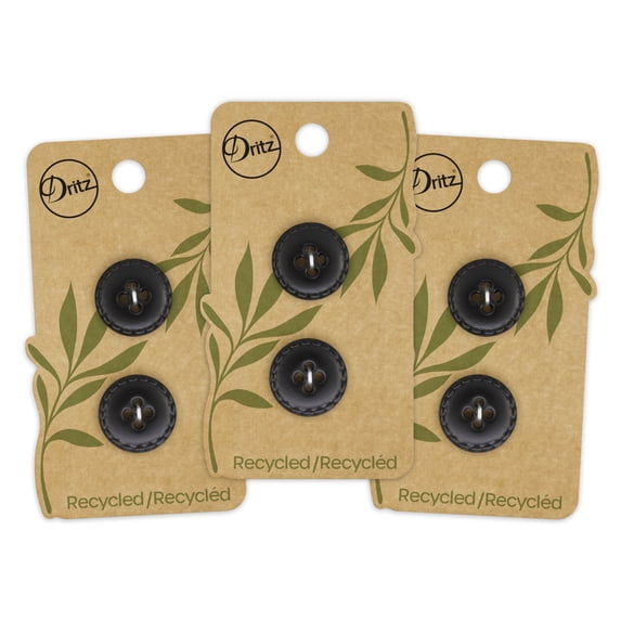 Dritz Sustainable Leather Round Button, 18mm, Black, 3 Pack (6 Count)