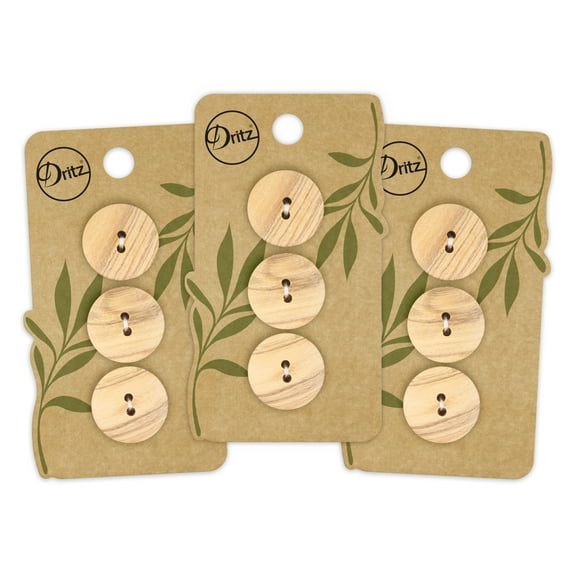 Dritz Sustainable Wood Round Button, 20mm, Beige, 3 Pack (9 Count)