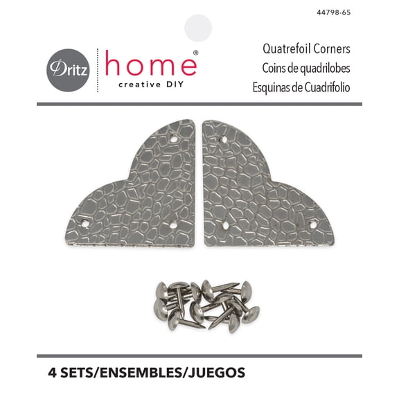 Dritz Textured Quatrefoil Corners, Small, 3 Pack, Nickel