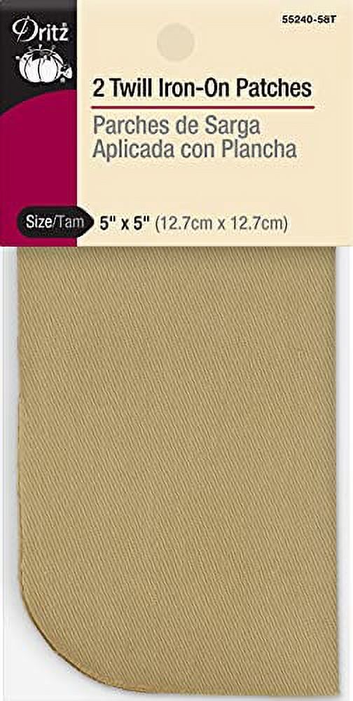 Dritz Twill, 5 .,. x 5Inch, 2 .,. Count, Khaki IronOn .,. Patches