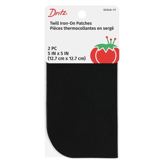 Dritz Twill Iron-On Patches, 5 x 5-Inch, 2 Count, Black