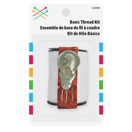 White Basic Thread For Sewing And Repairing. Includes A Needle Threader And Needles